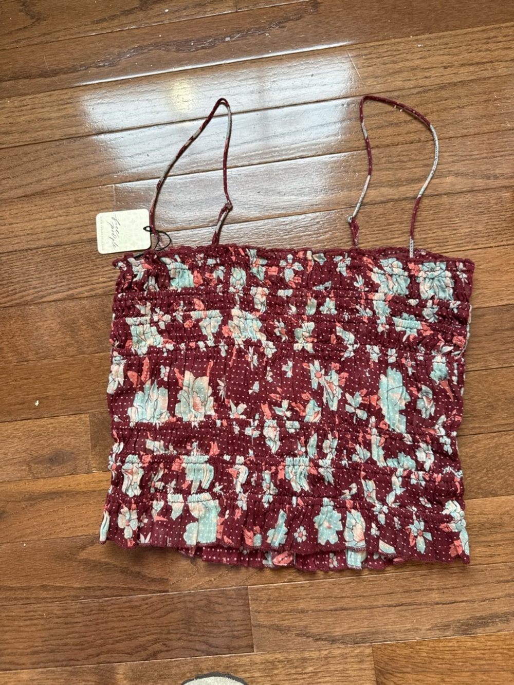 Free People Smocked Floral Tank Top in Burgundy Floral - Picture 6 of 10